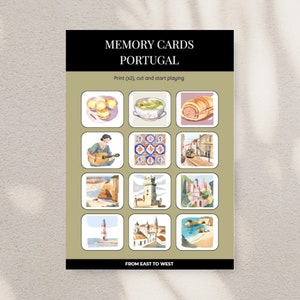 Juego de Memoria Portugal | Tarjetas de Memoria Montessori | Imprimibles educativos para niños | Descubre la cultura portuguesa y la belleza natural.