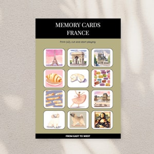 Juego de Memoria Francia | Tarjetas de Memoria Montessori | Imprimibles educativos para niños | Descubre la cultura francesa y la belleza natural.