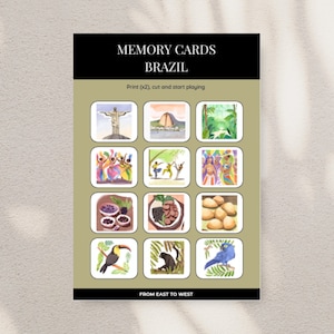 Juego de Memoria Brasil | Tarjetas de Memoria Montessori | Imprimibles educativos para niños | Descubre la cultura brasileña y la belleza natural.