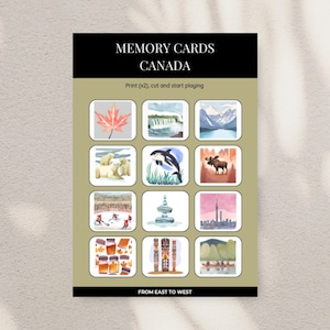 Jogo da Memória Canadá | Cartões de Memória Montessori | Imprimíveis educacionais para crianças | Descubra a cultura canadense e as belezas naturais