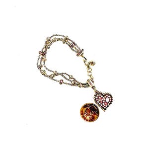 Brighton 3 strand silver tone chain & beaded bracelet; pink crystal heart charm image 8