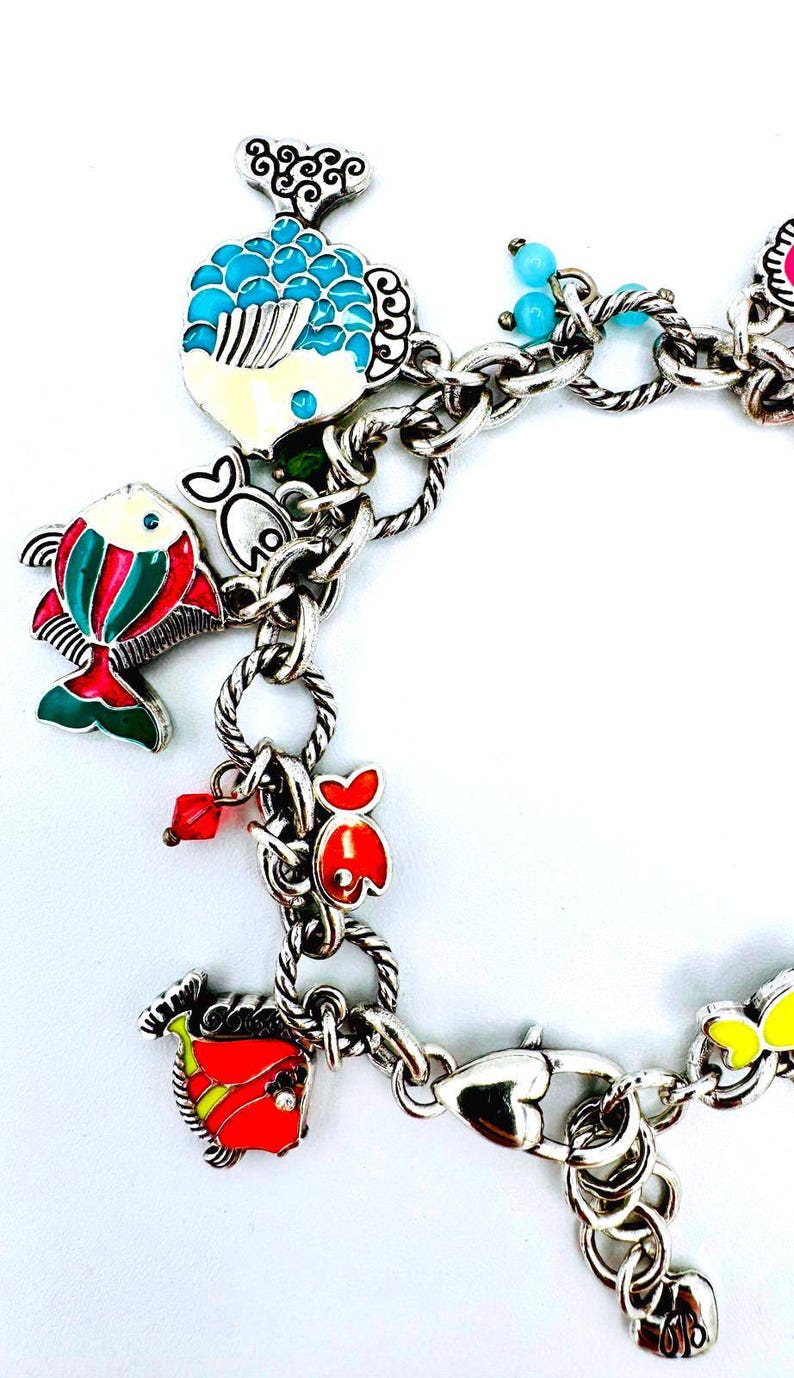 Brighton silver plated tropical fish various enamel colorscharm bracelet image 4