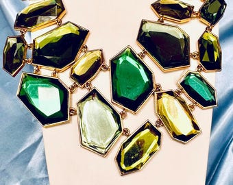 Joan Rivers Classics Green Faceted Crystal Geometric Shape Chunky Bib Necklace