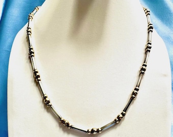 Vintage signed Milor Italy sterling silver silver tube bar and gold tone link necklace