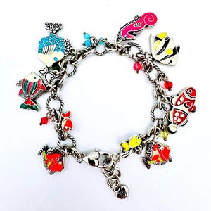 Brighton silver plated tropical fish various enamel colorscharm bracelet image 2