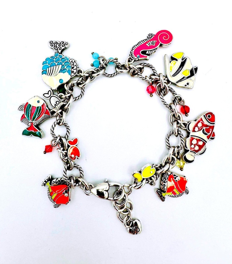Brighton silver plated tropical fish various enamel colorscharm bracelet image 2