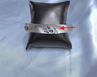 Alexis Bittar Clear Silver Tone Hinged Clamper Stmt.  w/Blue & Lavender Crystals