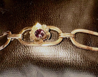 Art Deco 12K Gold Filled Paper Clip Style with Rose Center Crystal Bracelet