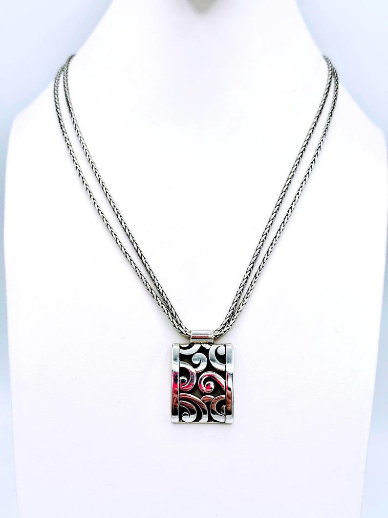 Brighton Silver art deco double strand w/ rectangle scrolling pendant necklace image 1