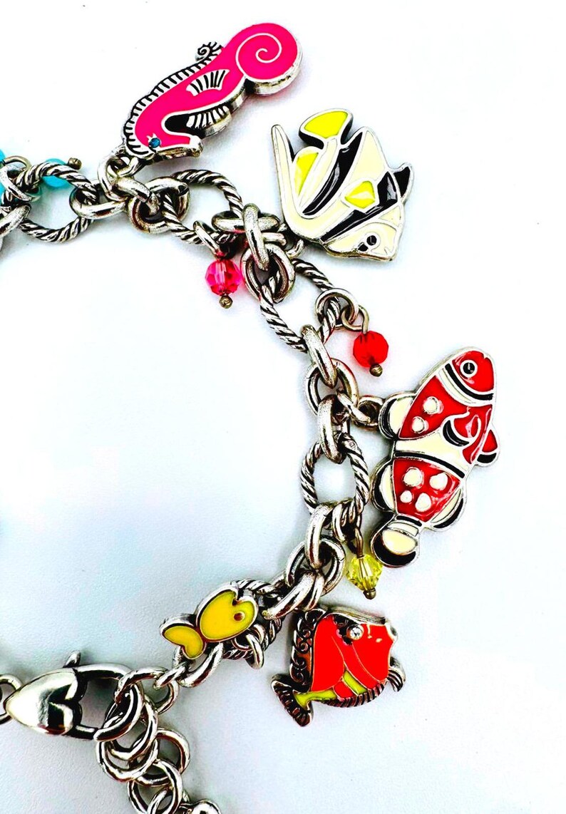 Brighton silver plated tropical fish various enamel colorscharm bracelet image 3
