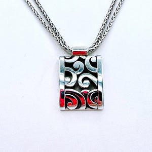 Brighton Silver art deco double strand w/ rectangle scrolling pendant necklace image 2
