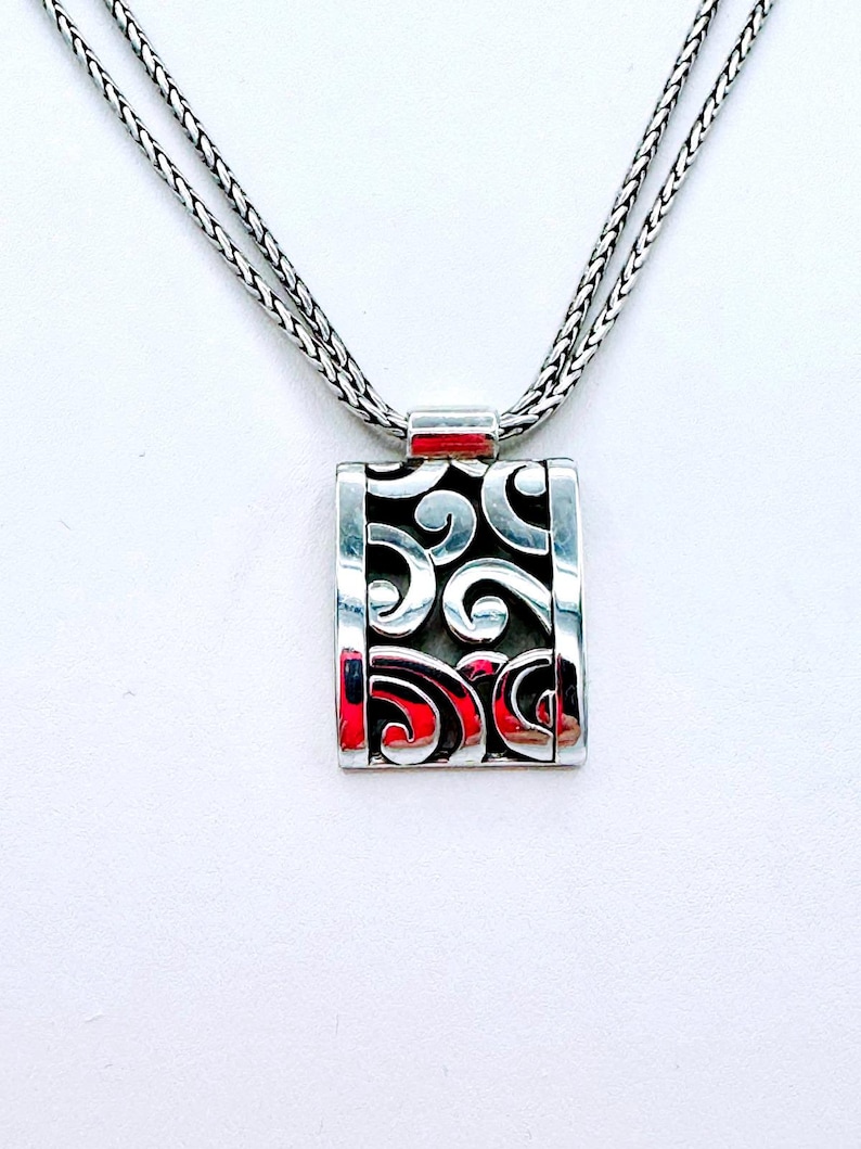 Brighton Silver art deco double strand w/ rectangle scrolling pendant necklace image 2