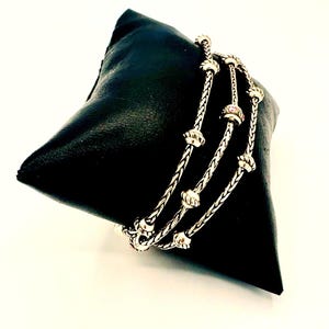 Brighton 3 strand silver tone chain & beaded bracelet; pink crystal heart charm image 4