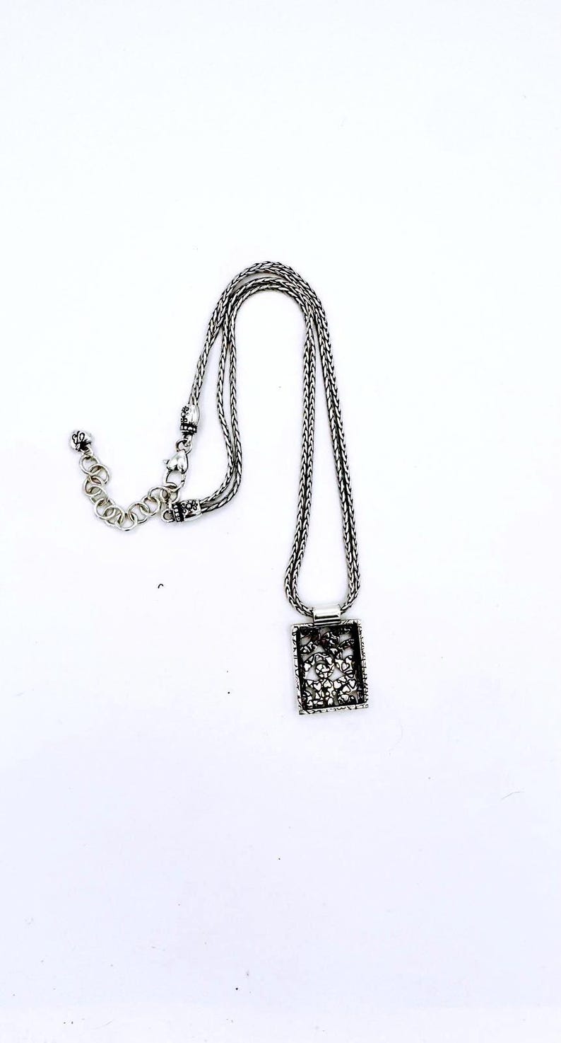 Brighton Silver art deco double strand w/ rectangle scrolling pendant necklace image 4