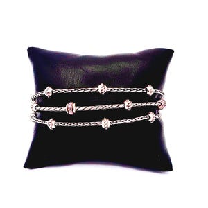 Brighton 3 strand silver tone chain & beaded bracelet; pink crystal heart charm image 2