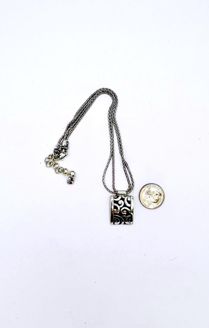 Brighton Silver art deco double strand w/ rectangle scrolling pendant necklace image 5