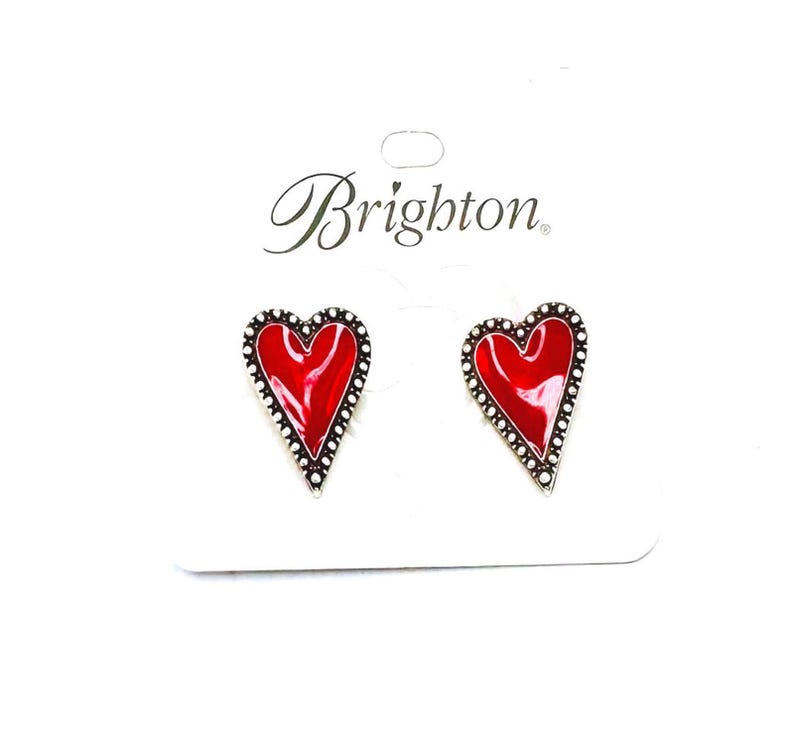 Brighton NWT silver plated bright red heart pierced huggee style earrings image 1