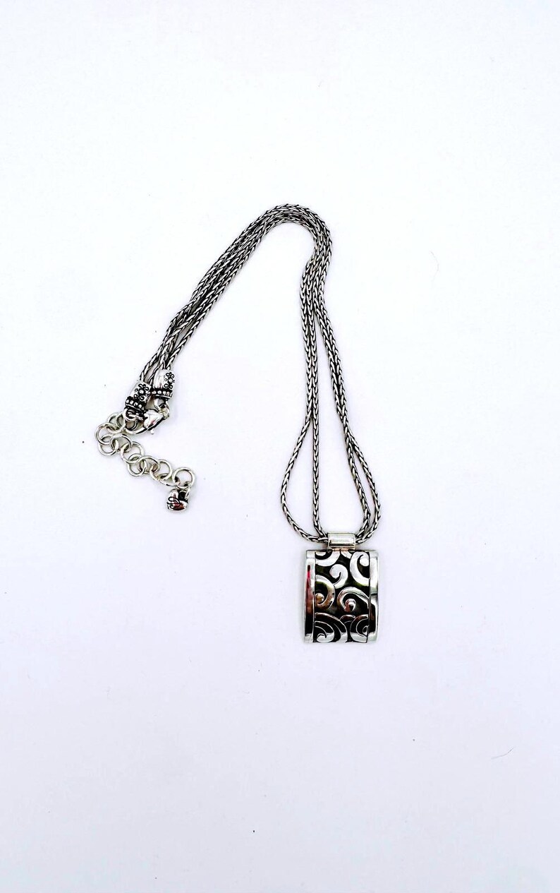 Brighton Silver art deco double strand w/ rectangle scrolling pendant necklace image 3