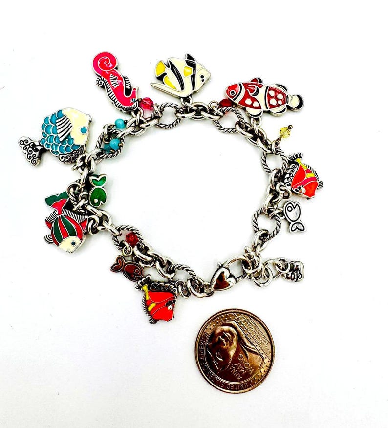 Brighton silver plated tropical fish various enamel colorscharm bracelet image 5
