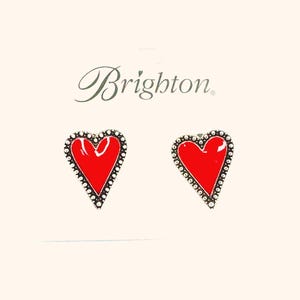 Brighton NWT silver plated bright red heart pierced huggee style earrings image 2