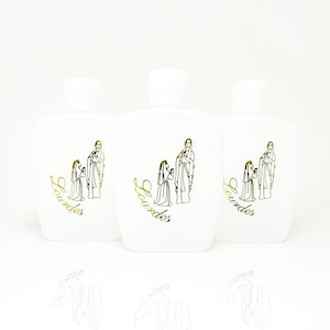 Lourdes Apparitions Holy Water -  3 White Plastic Bottles with Gold Image