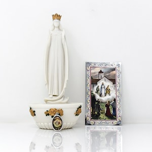 Our Lady of Knock Veronese Holy Water Font with a Prayer Card & Medal.
