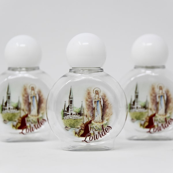 Lourdes Apparitions Holy Water - 10 Round EMPTY Plastic Bottles with Colorful Image