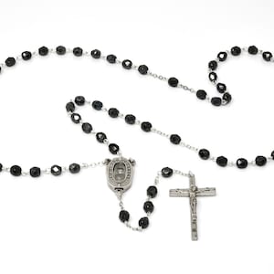 Black Crystal Lourdes Water Rosary Beads.