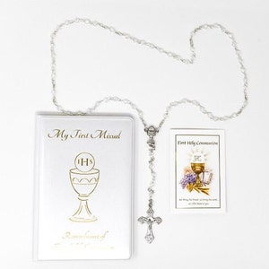 My First Holy Communion Crystal Rosary Beads & a Prayer Book