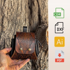 Pdf, Dxf, Cdr,Ai Vorlagen für Leder Mittelalter Münzbeutel, Gürteltasche aus Leder, Kordelbeutel aus Leder, REN Fest Accessoire