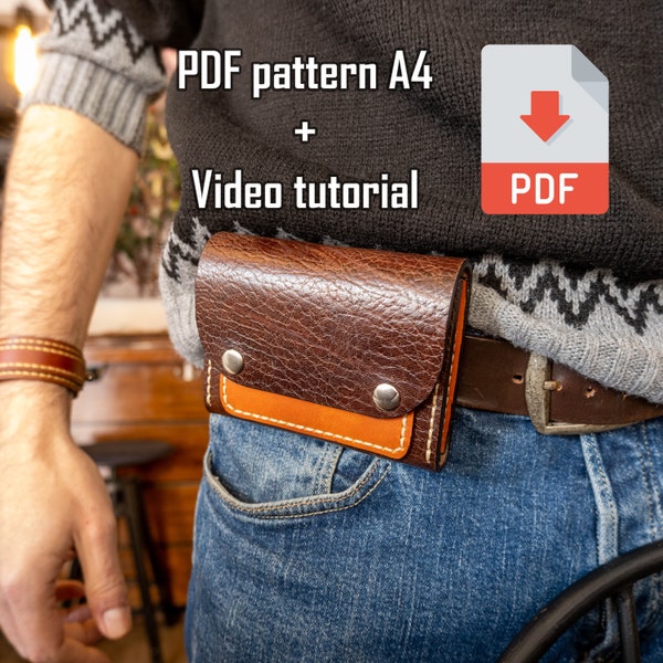 Leather Belt Wallet PDF A4 Pattern for Travel and Everyday Use - Gift for men - Leather Hip Wallet template, Leather Travel Wallet Pattern