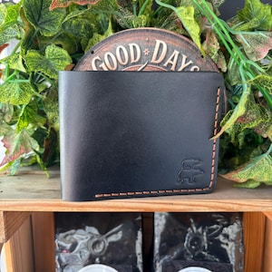 Cartera horizontal de cuero con dos pliegues - Cartera artesanal para hombre