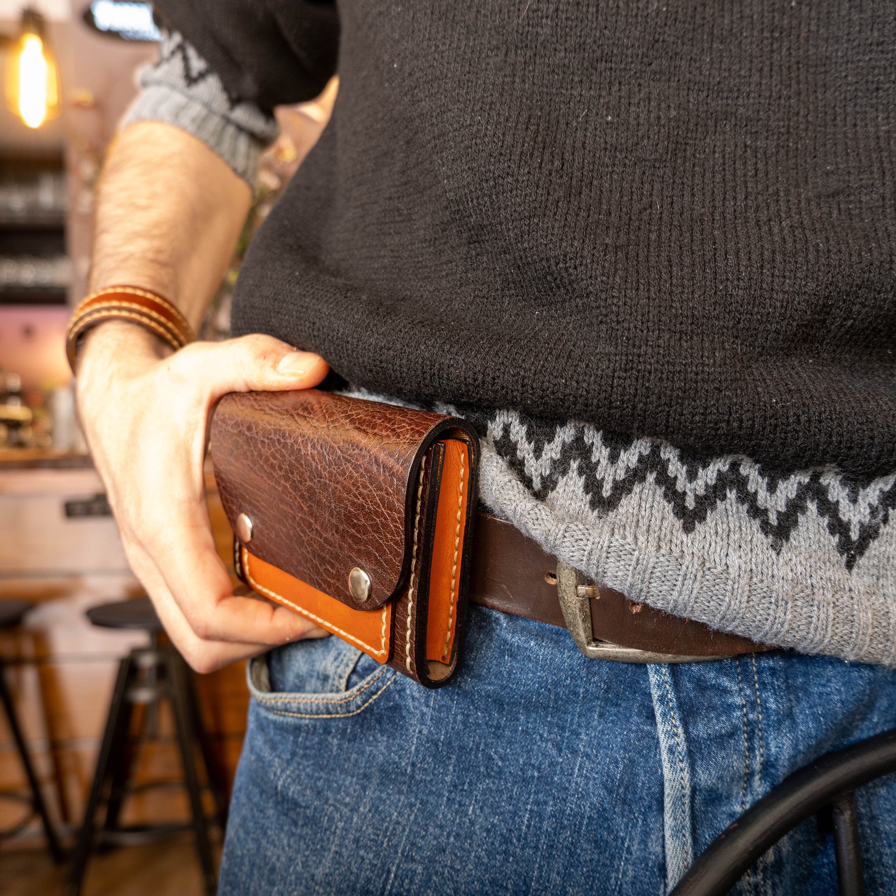 Handcrafted Leather Belt Wallet for Travel and Everyday Use 