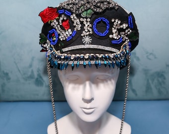 Halloween party punk goth retro carnival helmet hat exaggerated stage walk party hair accessories