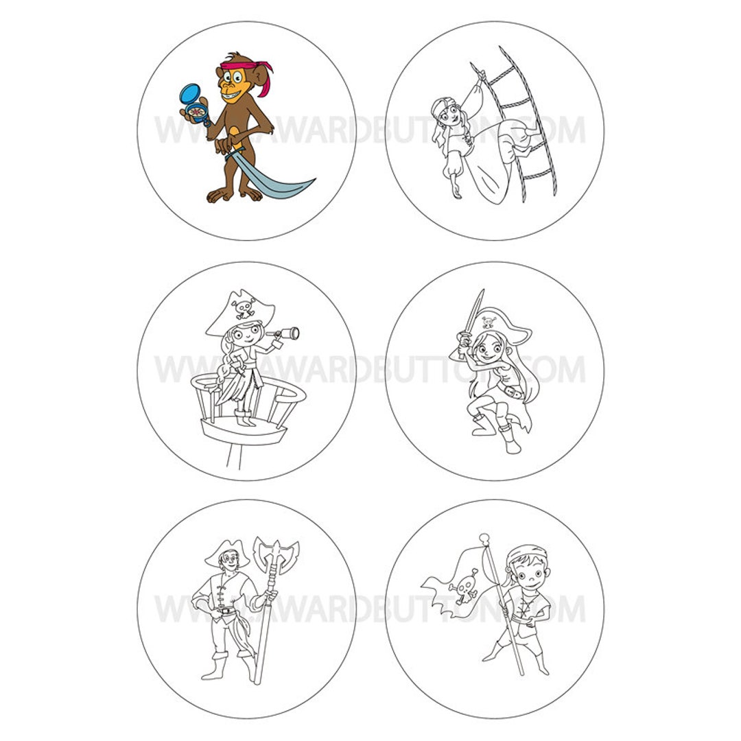 75 Mm 3in Button / Badge Templates for Coloring: Pirates 6 Coloring ...