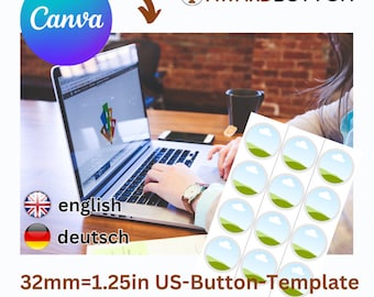 32 mm = 1,25 pollici USA - Pulsante/badge - Modello per Canva (ACCOUNT GRATUITO) in più lingue, formato A4