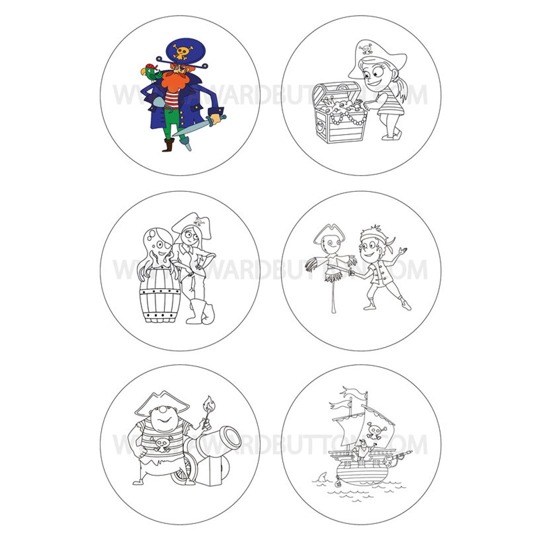 75 Mm 3in Button / Badge Templates for Coloring: Pirates 6 Coloring ...