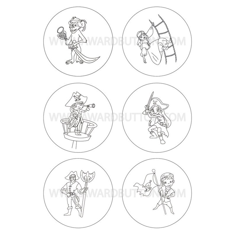 75 Mm 3in Button / Badge Templates for Coloring: Pirates 6 Coloring ...