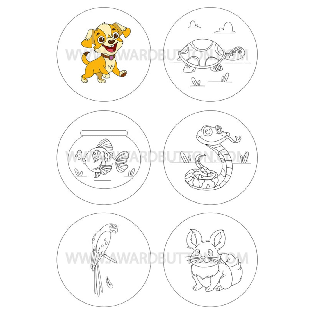 75 Mm 3in Button / Badge Templates for Coloring: Pets 6 Coloring Pages ...