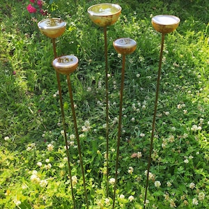 5er set Regenfänger Gartenstecker Rost Metall Gartendeko Edelrost Beetstecker 95cm