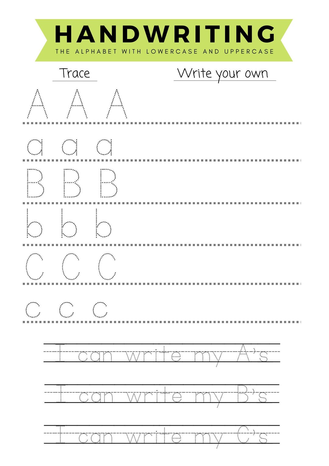 Downloadable / Printable Handwriting Worksheet digital Copy Etsy
