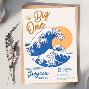 The Big One Surfing 1st Birthday Party Invitation | Boy Surf Beach Invite | Summer Party Invite
