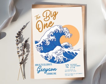 Surfing 1st Birthday Invitation, Beach Wave Party (Digital)