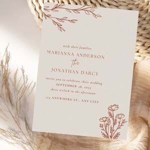 Terracotta Wedding Invitation Template | Minimalist Burnt Orange Wedding Invite | Desert Wedding Invite | Editable Rust Invite Template