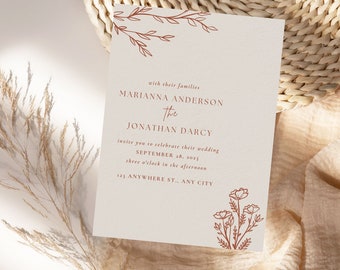 Terracotta Wedding Invitation Template: Minimalist Desert Design (Digital Download)