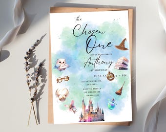 Harry Potter First Birthday Invitation – Magical Wizard Theme