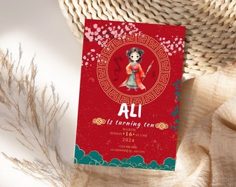 Mulan Birthday Invitation | Printable Princess Party Invite | Editable Template | Digital Download