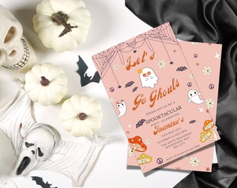 Retro Ghost Halloween Birthday Invitation: Spooktacular Ghouls (Canva Template)