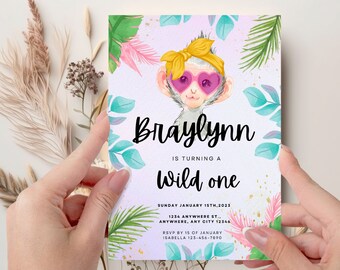 Editable Wild One Birthday Invitation | Safari Jungle Animal Party | Personalized Digital Download