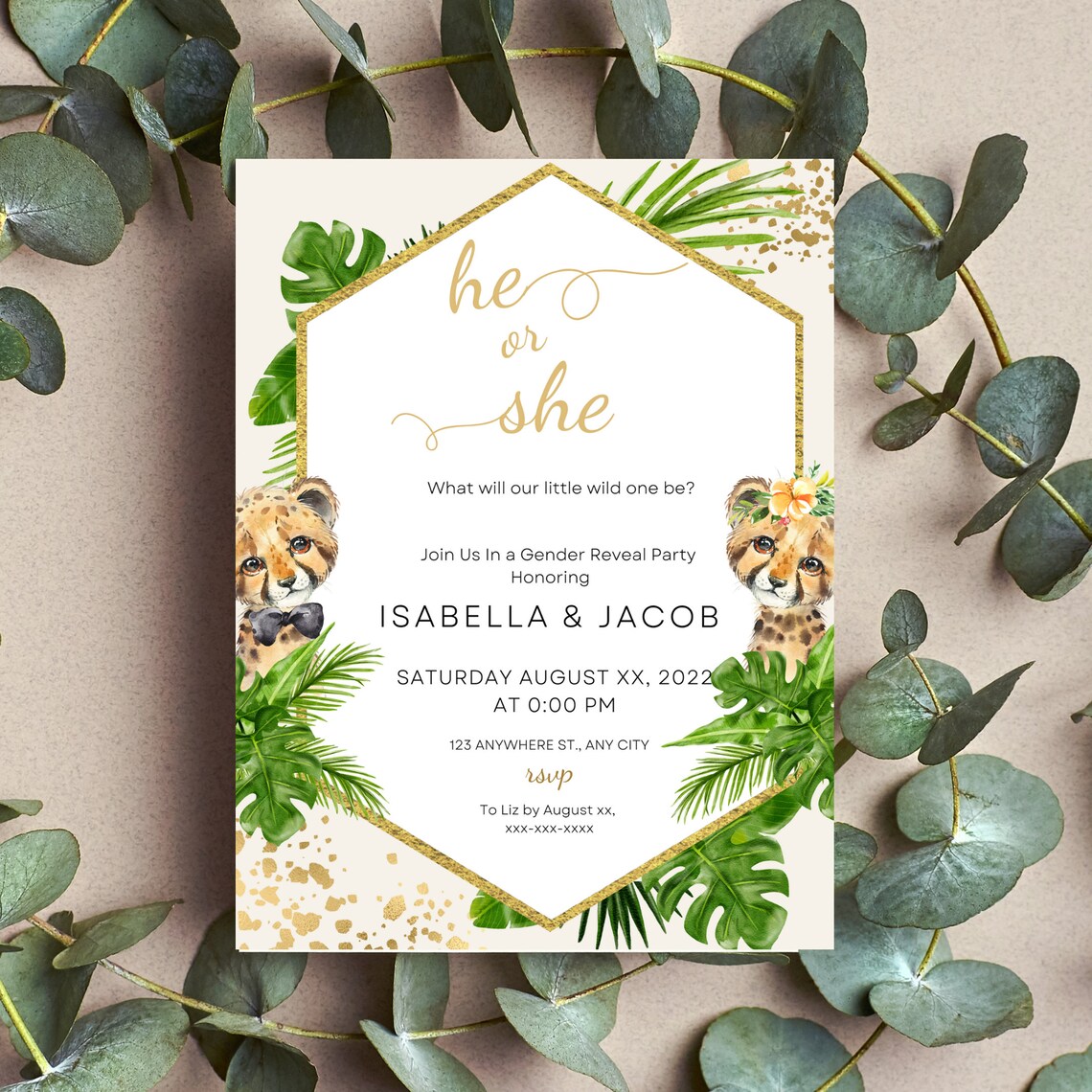 Editable Safari Gender Reveal Invitation Jungle Animal Etsy